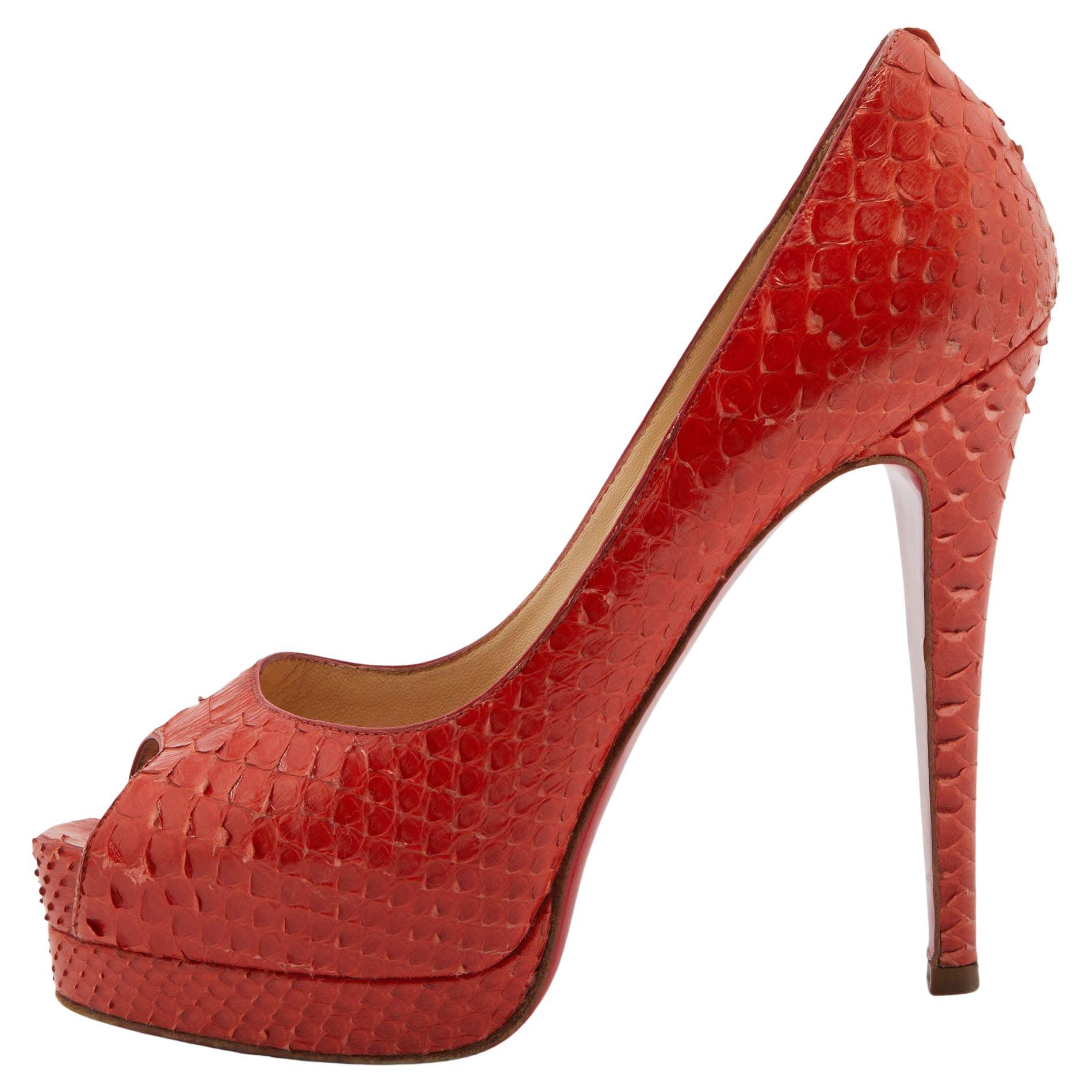 Christian Louboutin OrangeLeather Altadama Peep Toe Platform Pumps Size 37 For Sale