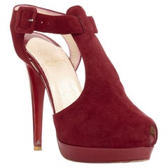 CHRISTIAN LOUBOUTIN Orlan 140 Suede red T strap platform buckle sandals EU38