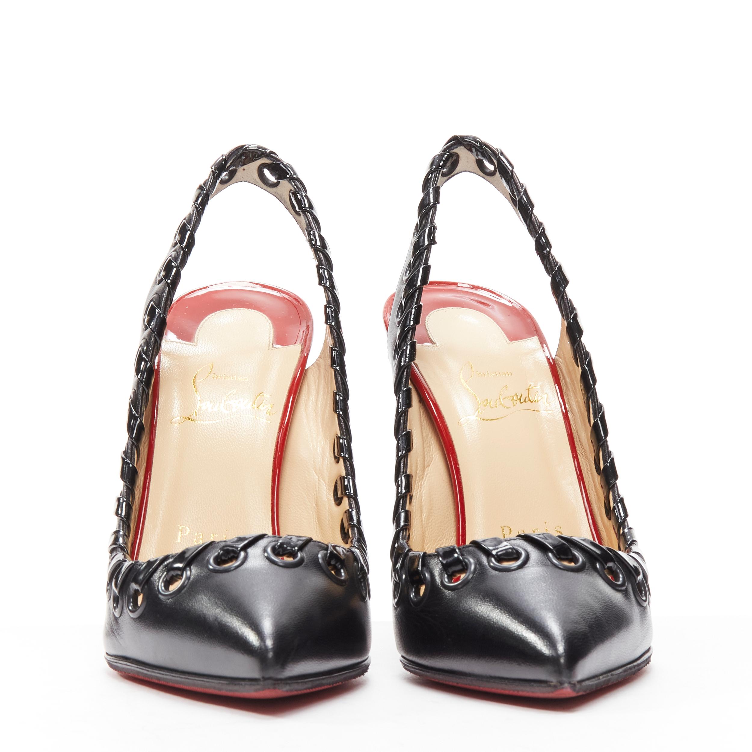 Black CHRISTIAN LOUBOUTIN Ostri 100 black woven detail sling high heel pumps EU36.5