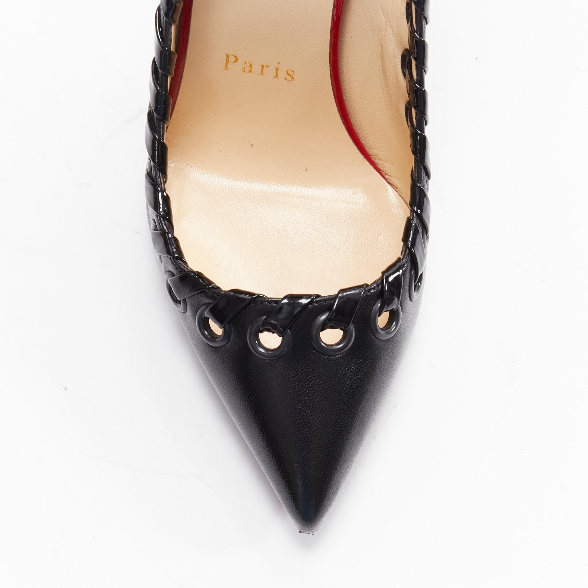 CHRISTIAN LOUBOUTIN Ostri 100 black woven detail sling high heel pumps EU36.5 1