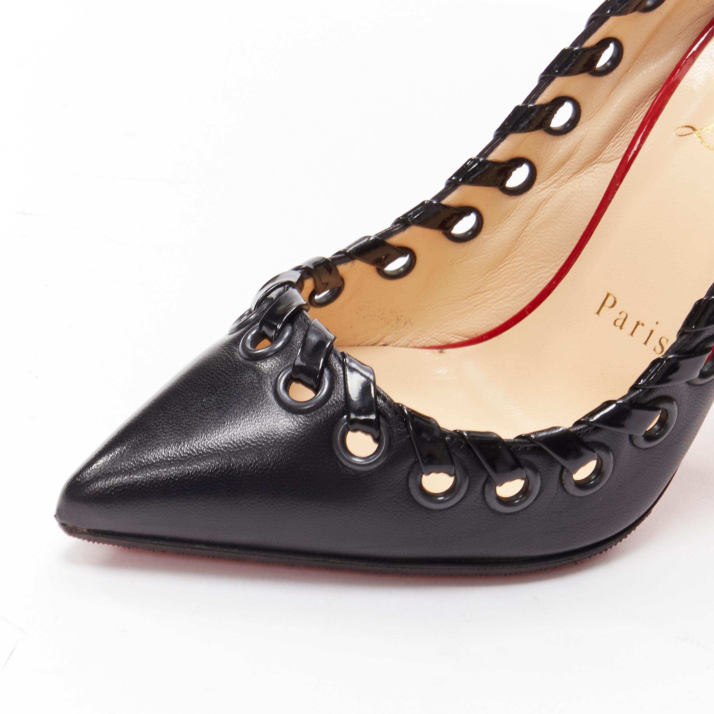 CHRISTIAN LOUBOUTIN Ostri 100 black woven detail sling high heel pumps EU36.5 2