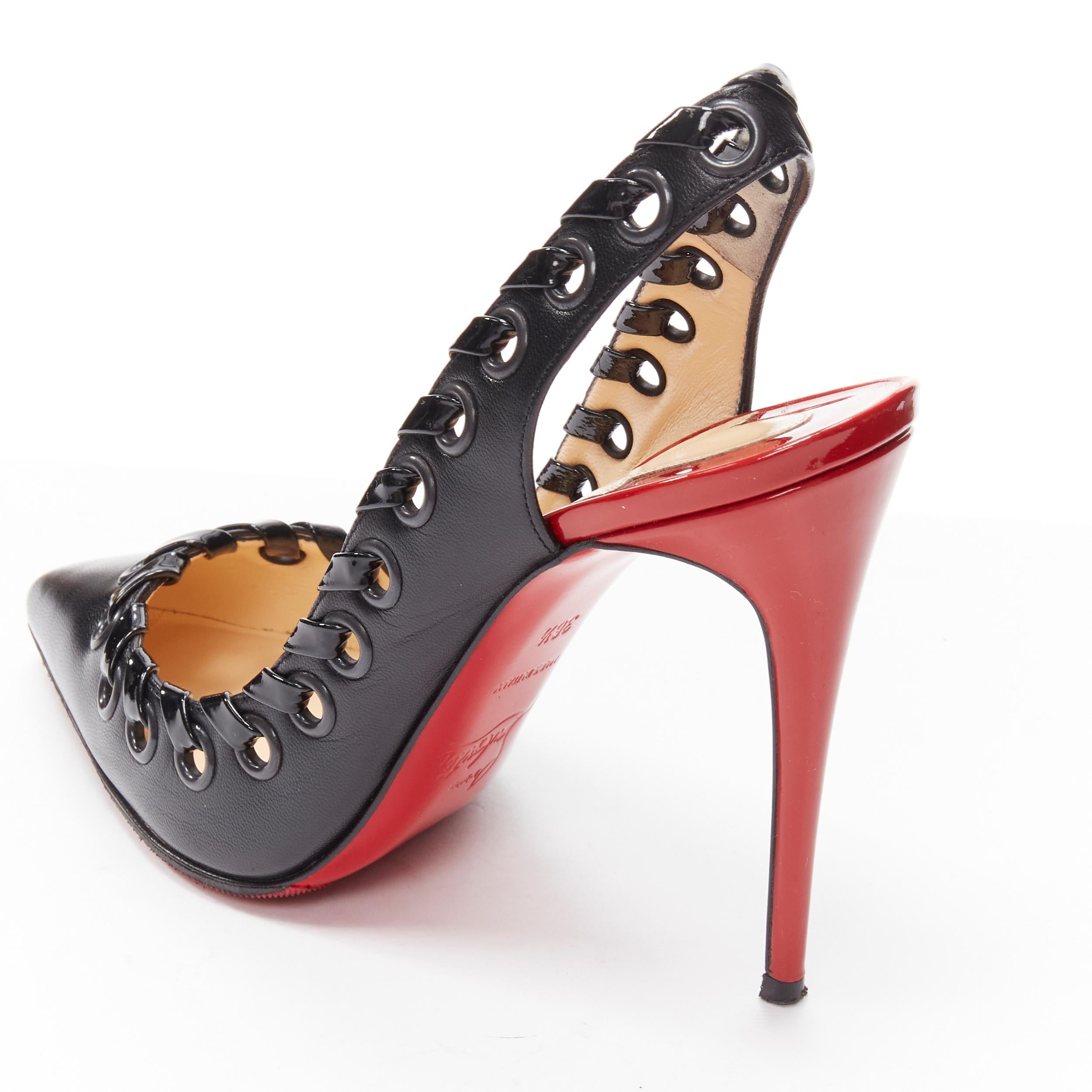 CHRISTIAN LOUBOUTIN Ostri 100 black woven detail sling high heel pumps EU36.5 3