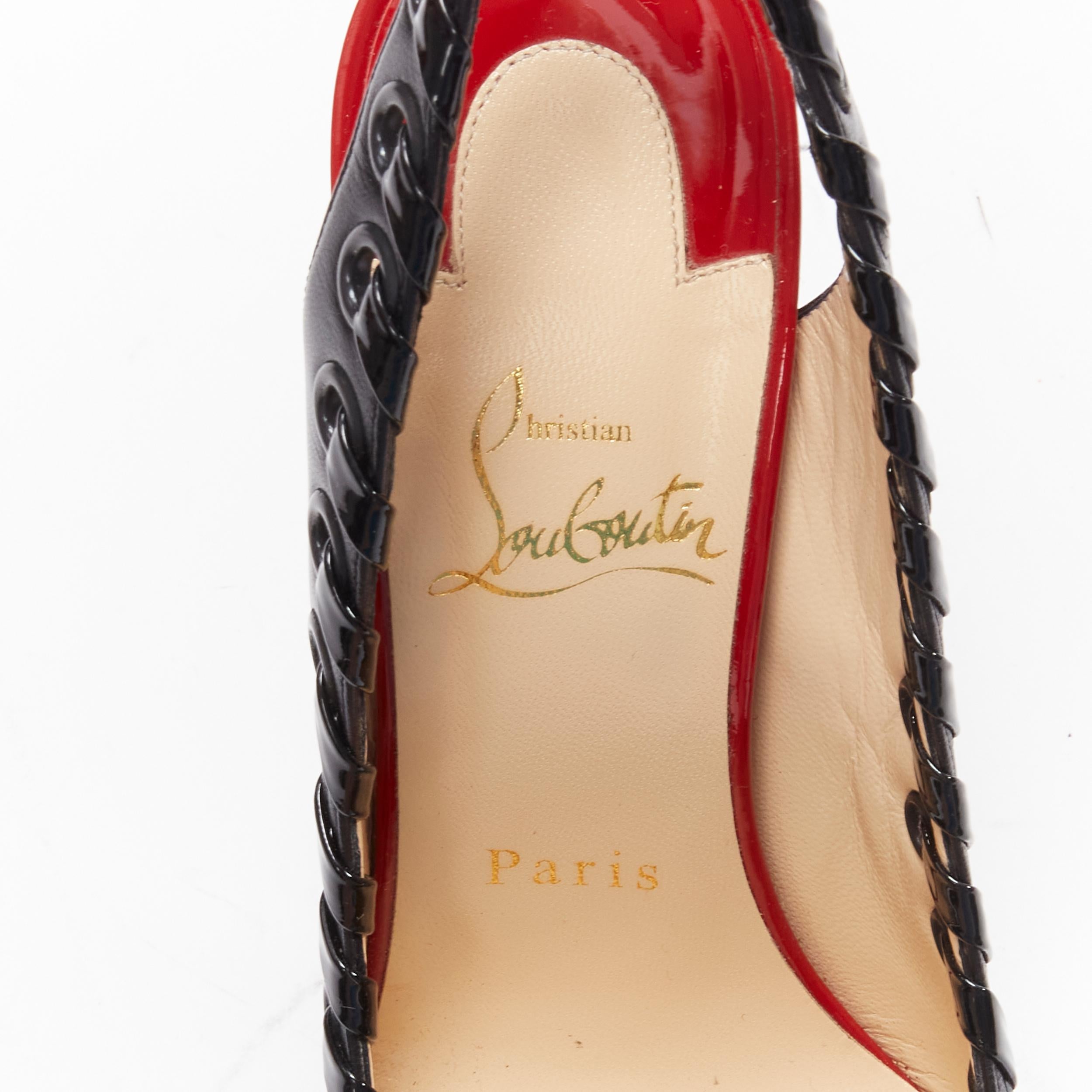 CHRISTIAN LOUBOUTIN Ostri 100 black woven detail sling high heel pumps EU36.5 4