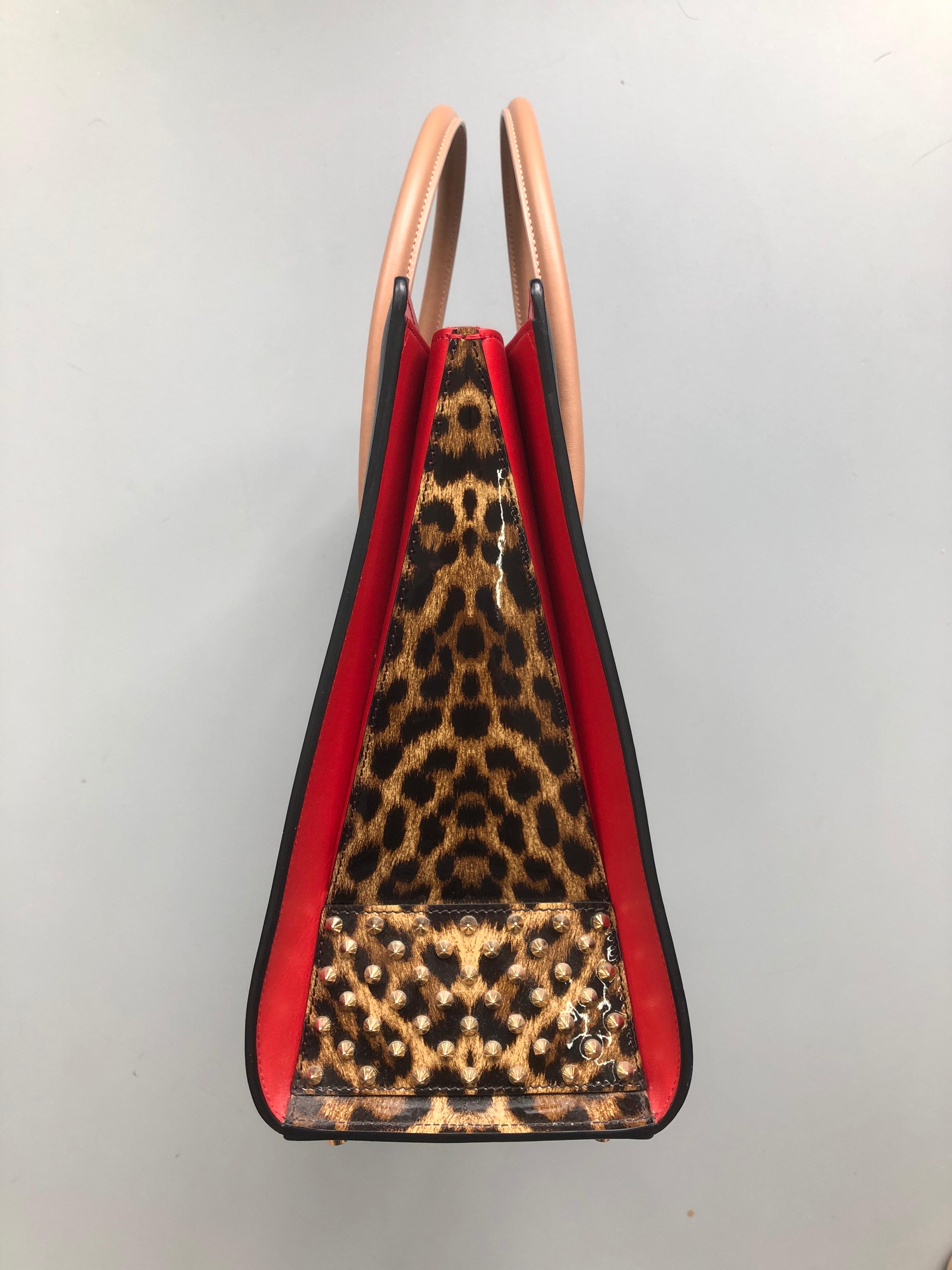 CHRISTIAN LOUBOUTIN Paloma black leopard patent studded medium satchel bag 8