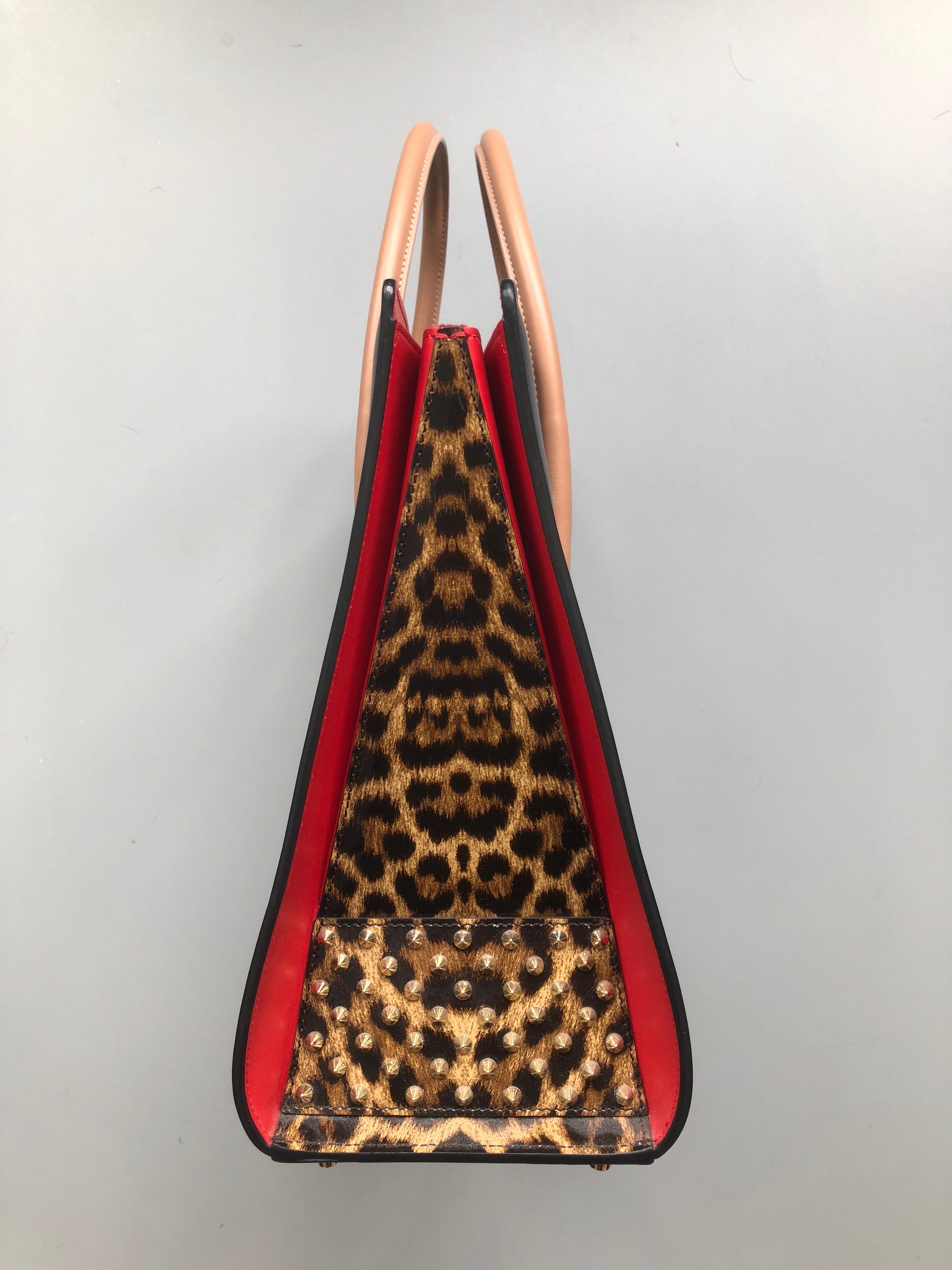 CHRISTIAN LOUBOUTIN Paloma black leopard patent studded medium satchel bag 10