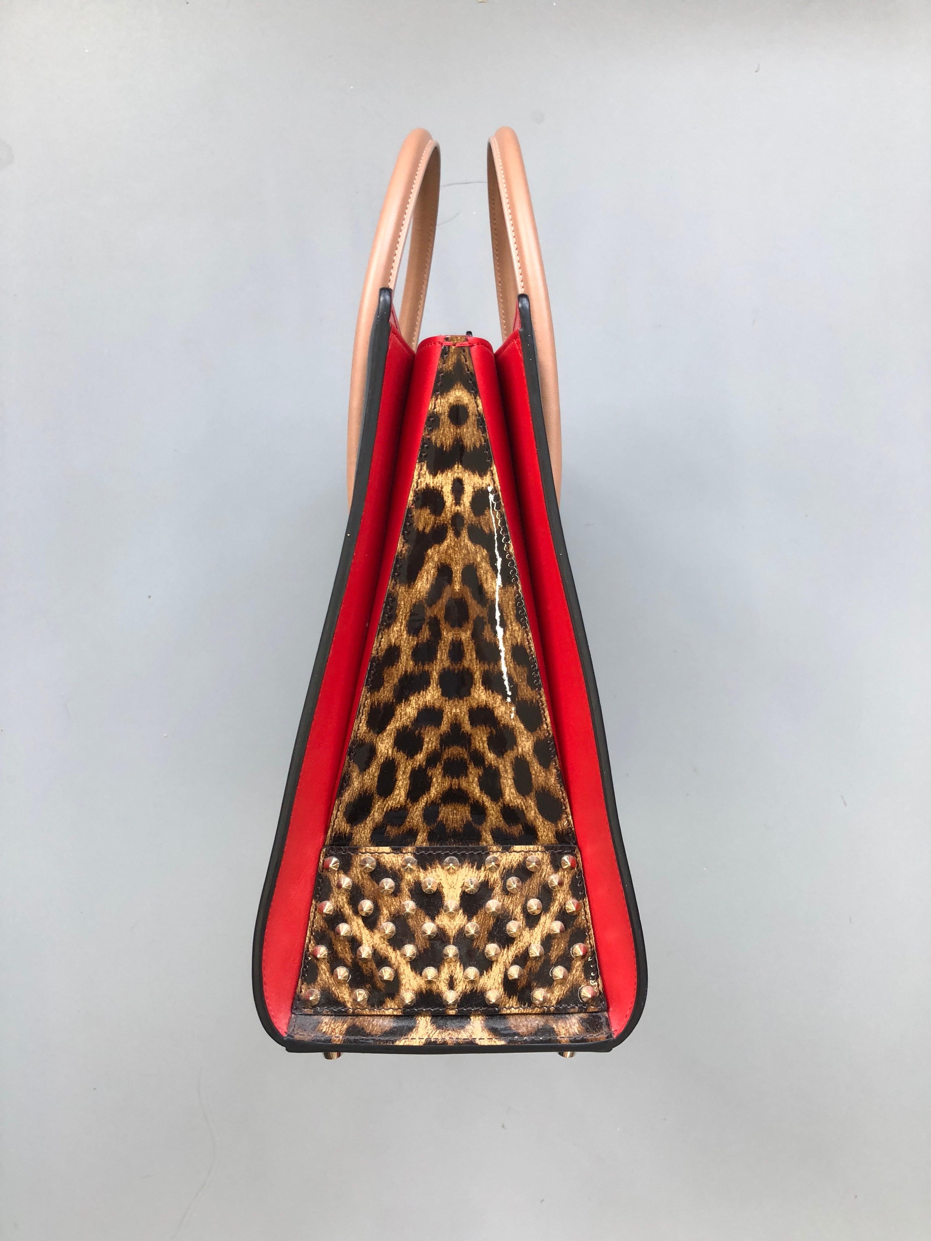 CHRISTIAN LOUBOUTIN Paloma black leopard patent studded medium satchel bag 5