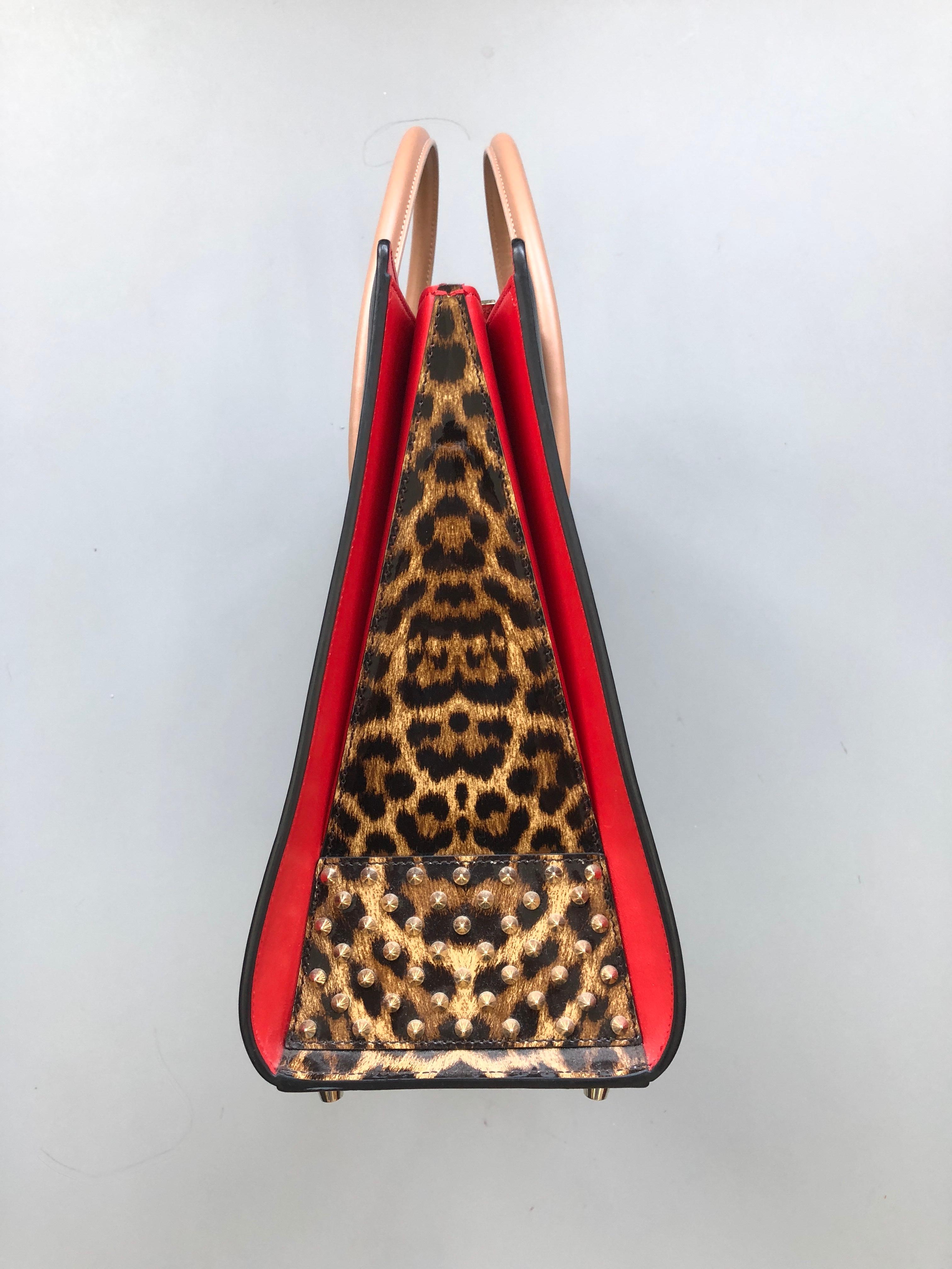 CHRISTIAN LOUBOUTIN Paloma black leopard patent studded medium satchel bag 6