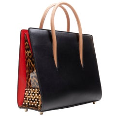 CHRISTIAN LOUBOUTIN Paloma black leopard patent studded medium satchel bag