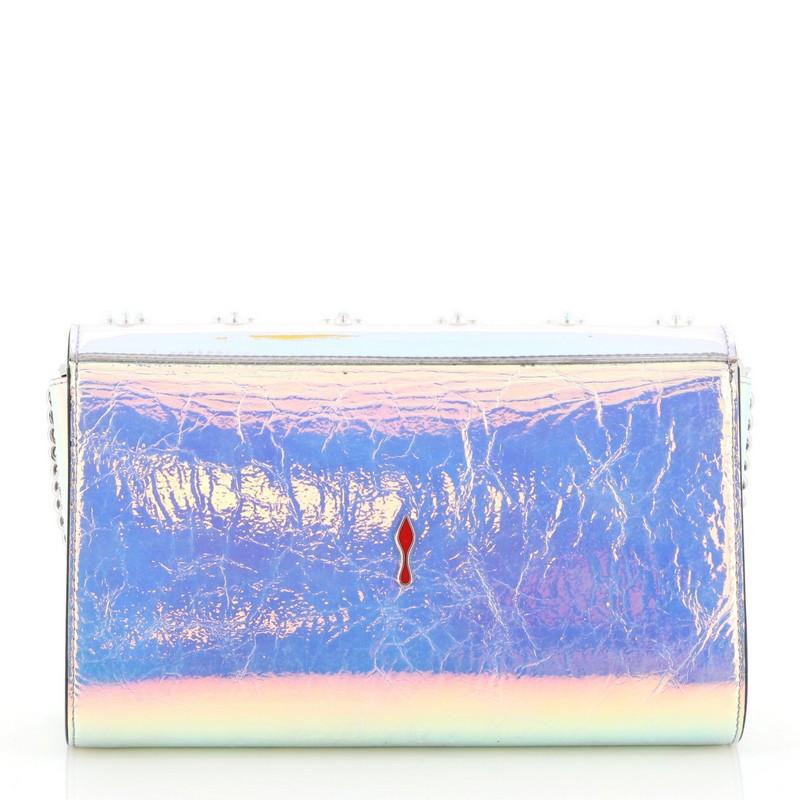 Pink Christian Louboutin Paloma Clutch Holographic Spiked Leather 