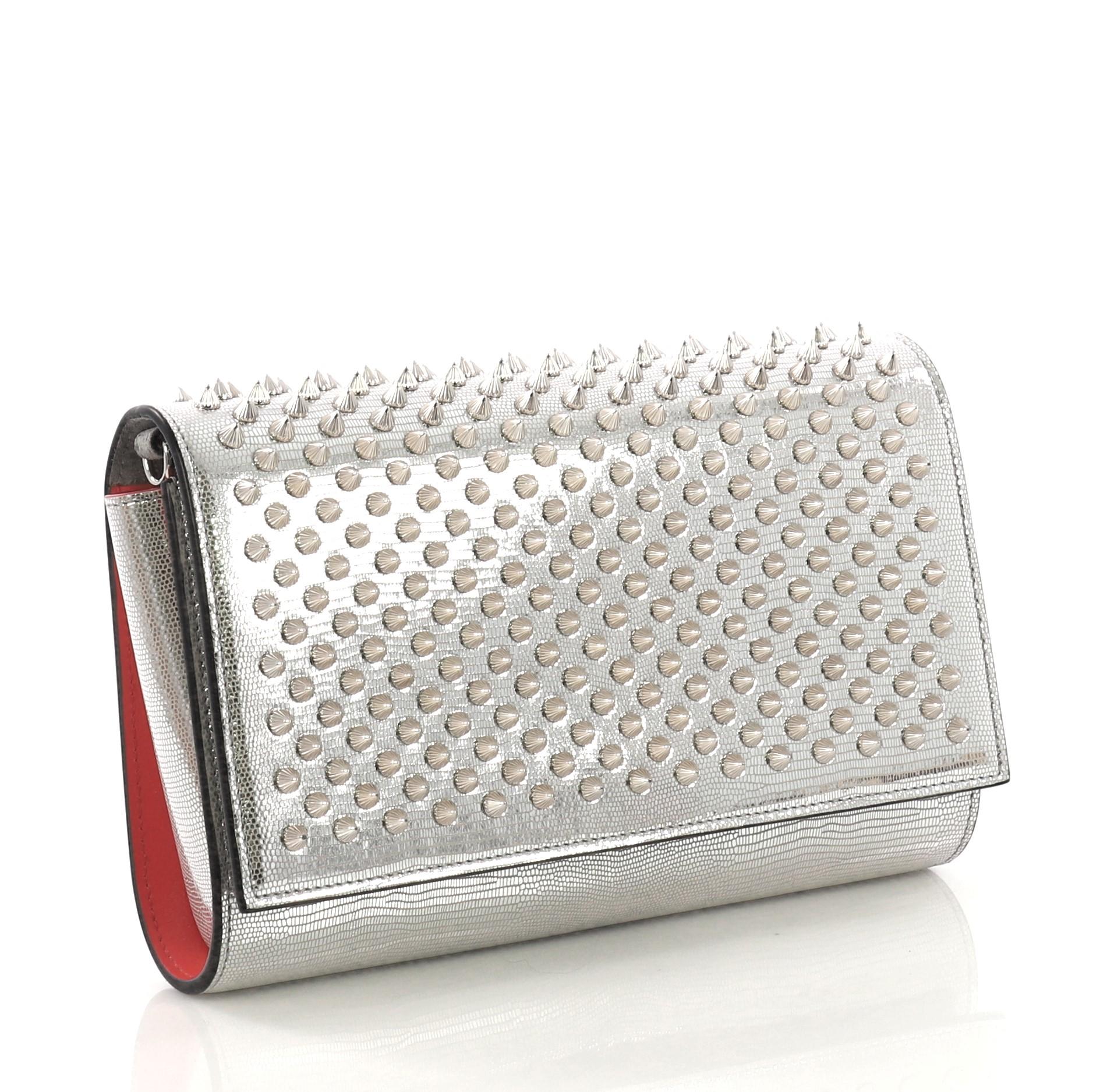 Gray Christian Louboutin Paloma Clutch Spiked Leather