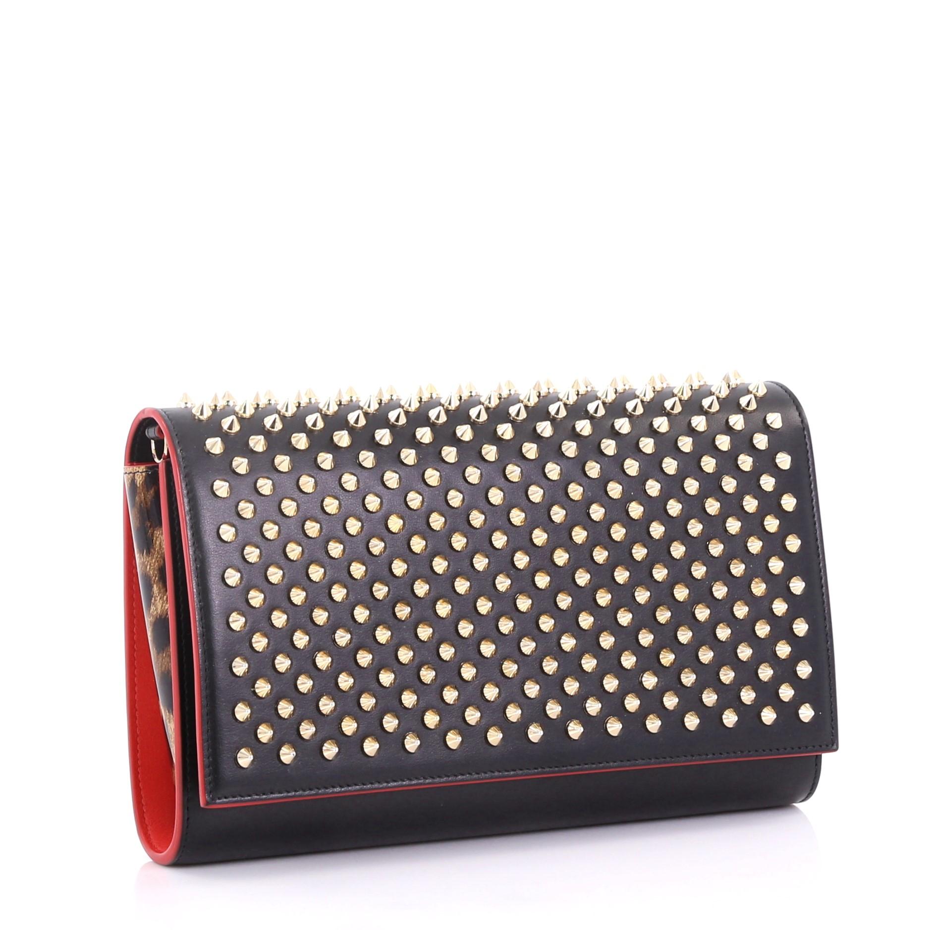 Black Christian Louboutin Paloma Clutch Spiked Leather