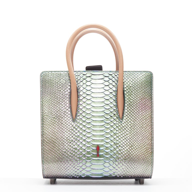 CHRISTIAN LOUBOUTIN Paloma Small pale pink studded nude patent shoulder tote  bag at 1stDibs