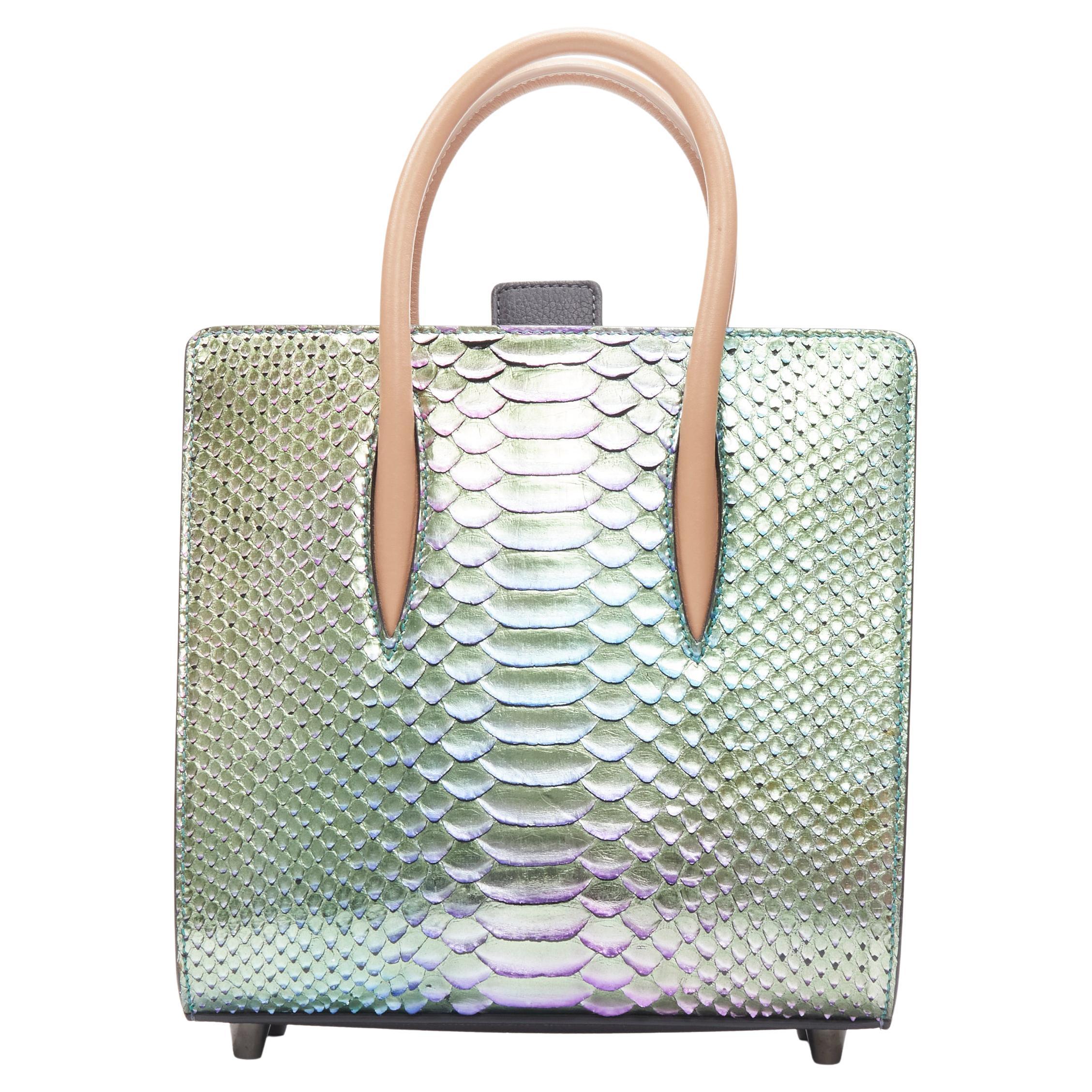 CHRISTIAN Paloma iridescent snakeskin green patent satchel at 1stDibs | paloma bag, paloma louboutin bag, christian louboutin paloma purse