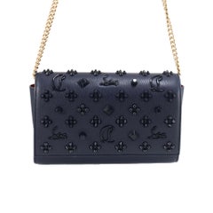 Christian Louboutin Paloma Navy Leather Spike Gold Hardware Crossbody Clutch Bag