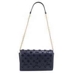 Christian Louboutin Paloma Navy Leather Spike Gold Hardware Crossbody Clutch Bag