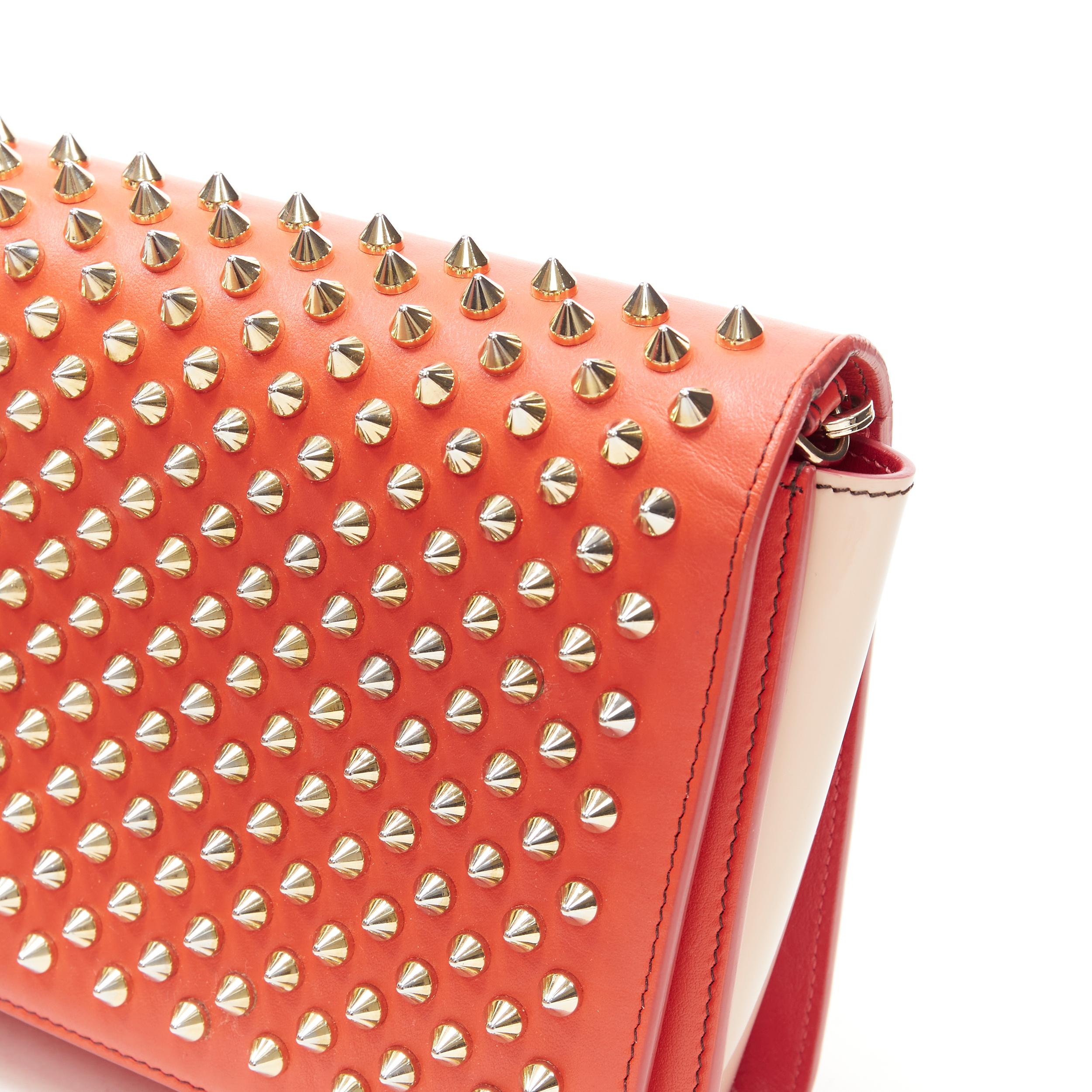 CHRISTIAN LOUBOUTIN Paloma red gold spike stud pink gusset shoulder chain bag For Sale 3