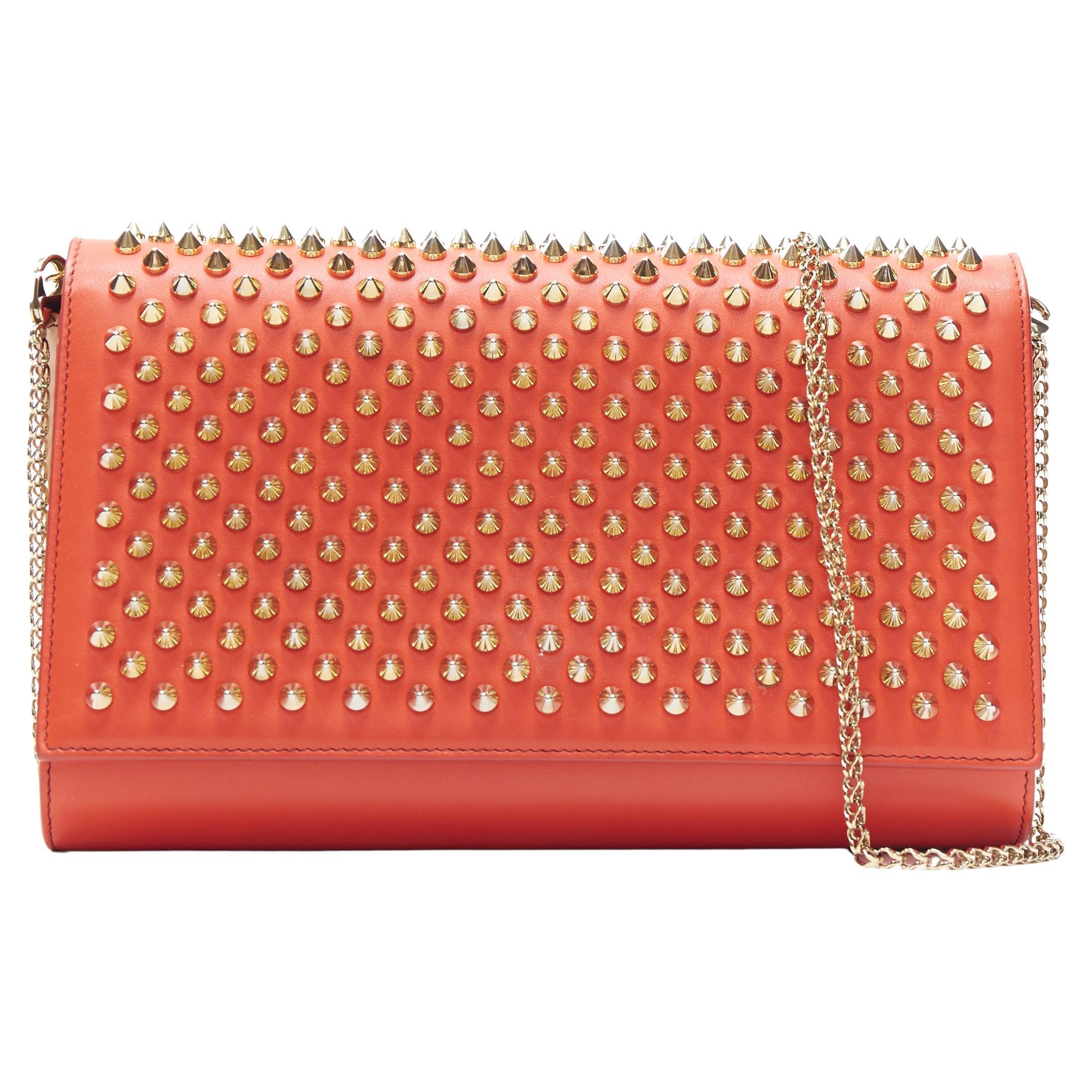 CHRISTIAN LOUBOUTIN Paloma red gold spike stud pink gusset shoulder chain bag For Sale