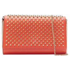Used CHRISTIAN LOUBOUTIN Paloma red gold spike stud pink gusset shoulder chain bag