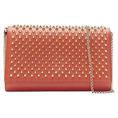 CHRISTIAN LOUBOUTIN Paloma red gold spike stud pink shoulder chain clutch bag