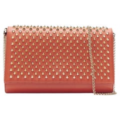 CHRISTIAN LOUBOUTIN Paloma red gold spike stud pink shoulder chain clutch bag