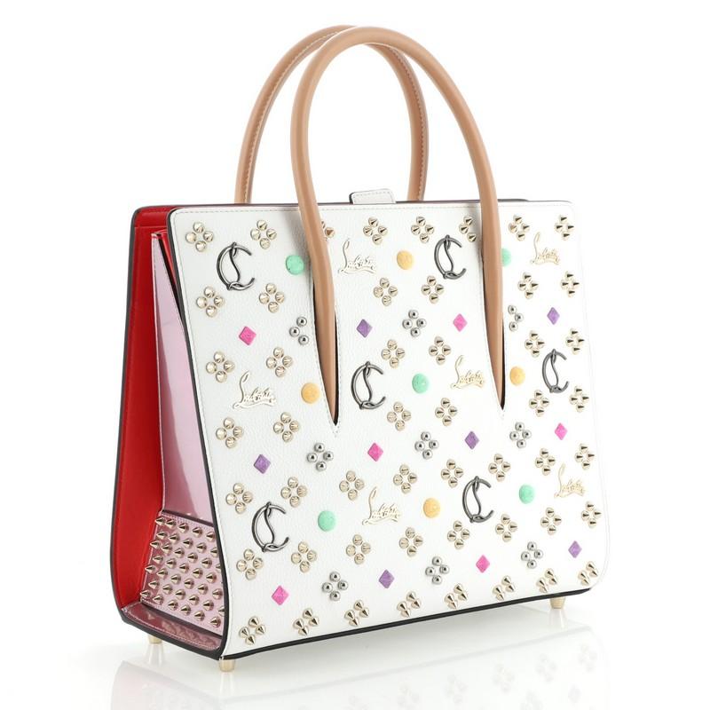 Beige Christian Louboutin Paloma Tote Embellished Leather Medium