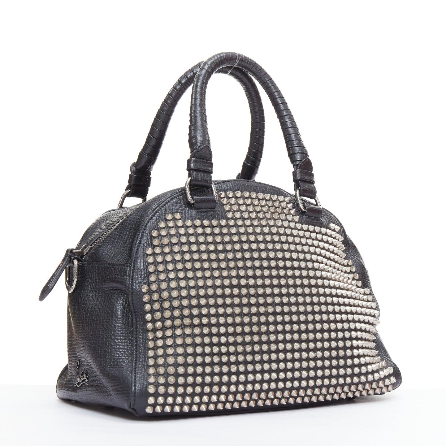 Gray CHRISTIAN LOUBOUTIN Panettone black leather silver spike stud bowling bag