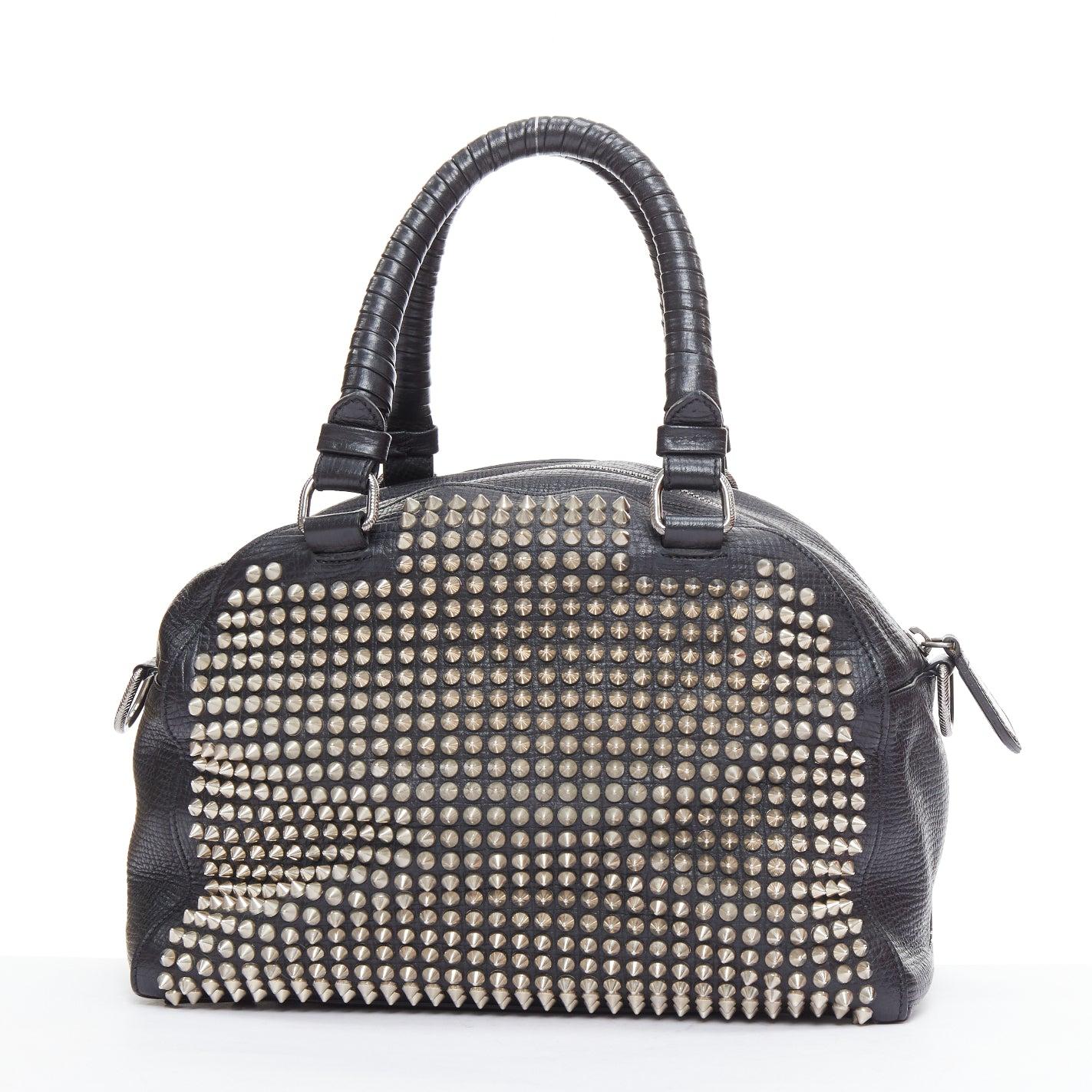 Women's CHRISTIAN LOUBOUTIN Panettone black leather silver spike stud bowling bag