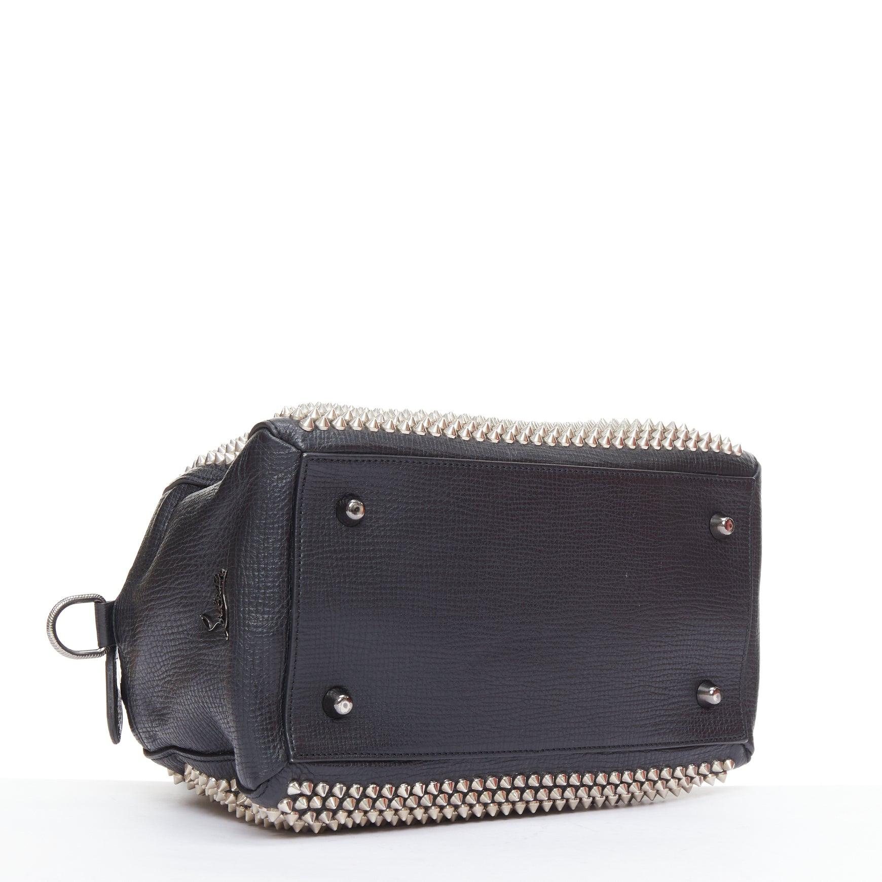 CHRISTIAN LOUBOUTIN Panettone black leather silver spike stud bowling bag 1