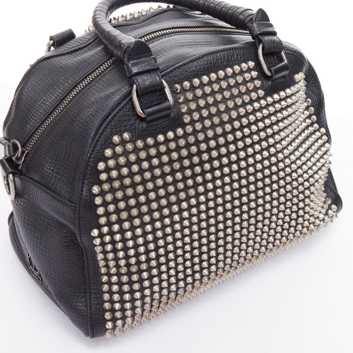 CHRISTIAN LOUBOUTIN Panettone black leather silver spike stud bowling bag 2