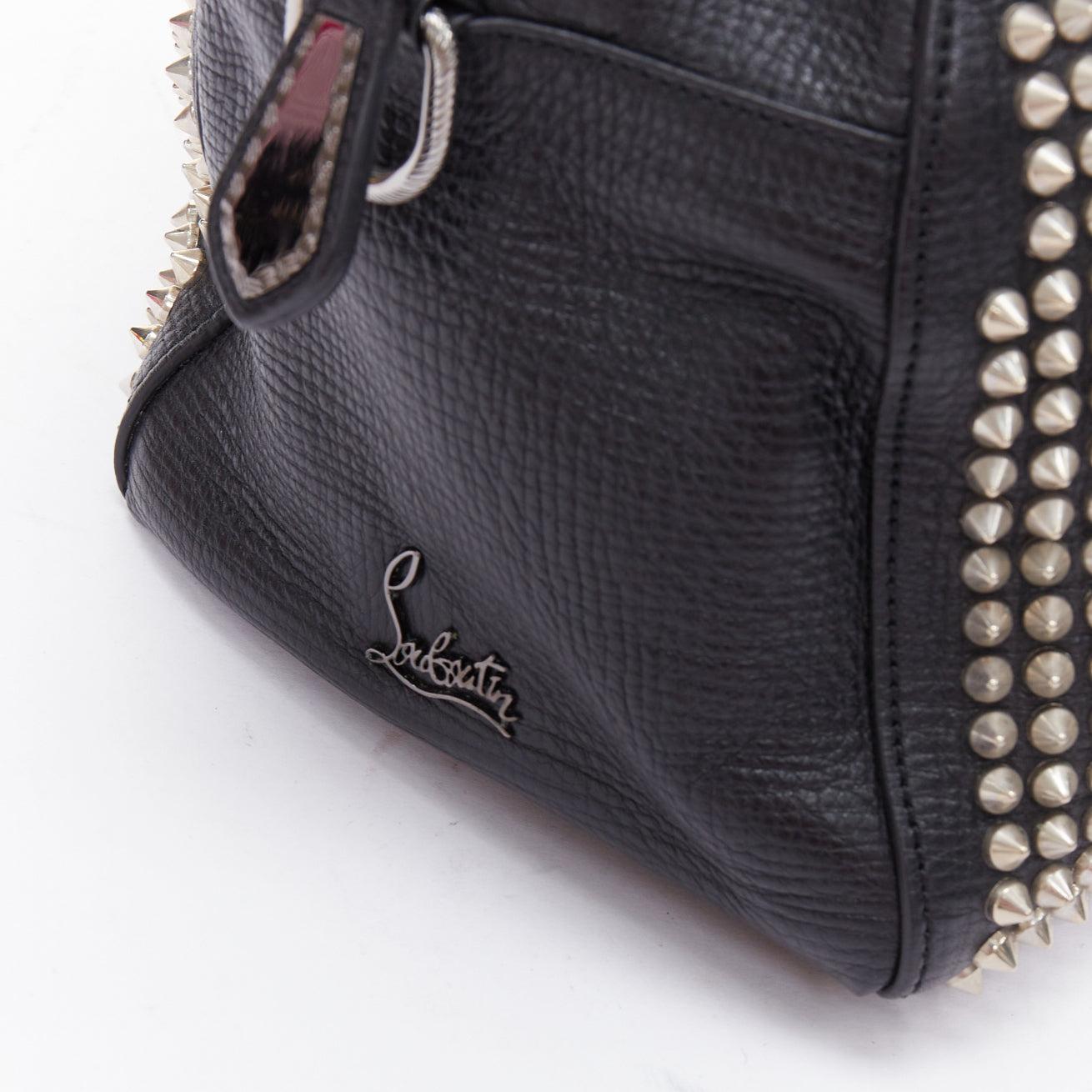 CHRISTIAN LOUBOUTIN Panettone black leather silver spike stud bowling bag 3