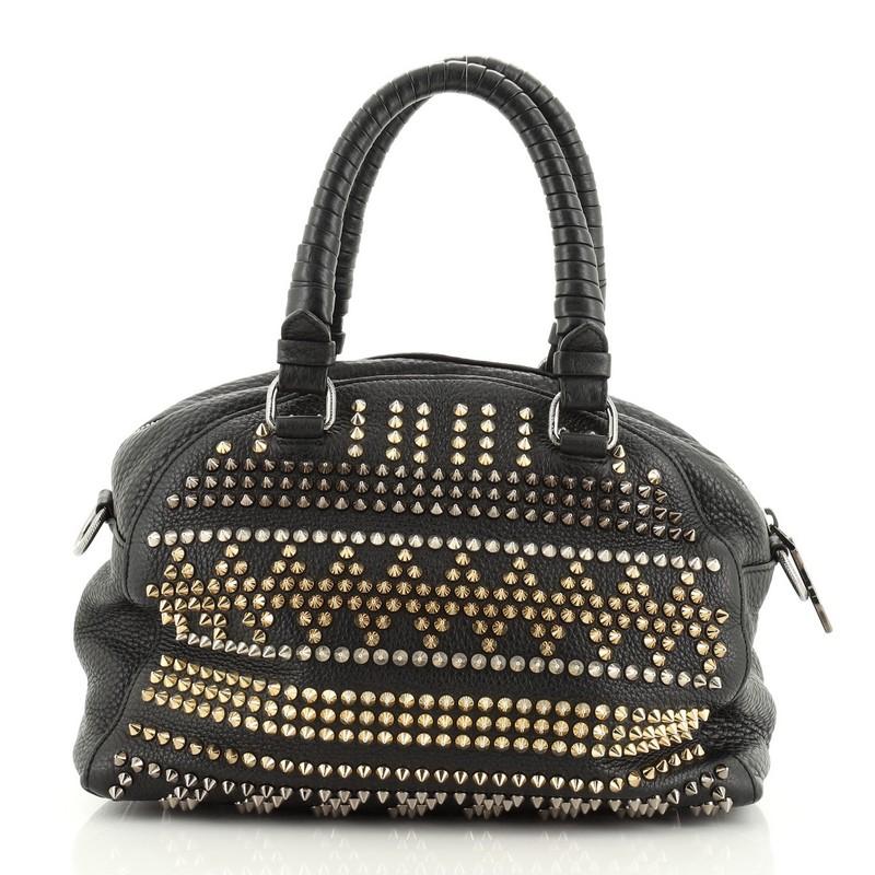 Black Christian Louboutin Panettone Convertible Satchel Spiked Leather Small 