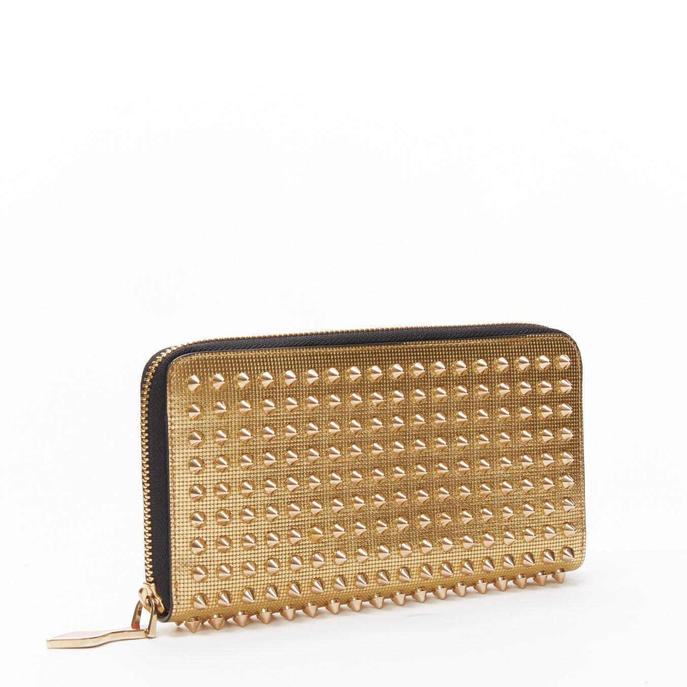 Brown CHRISTIAN LOUBOUTIN Panettone gold studded leather zip around long wallet For Sale