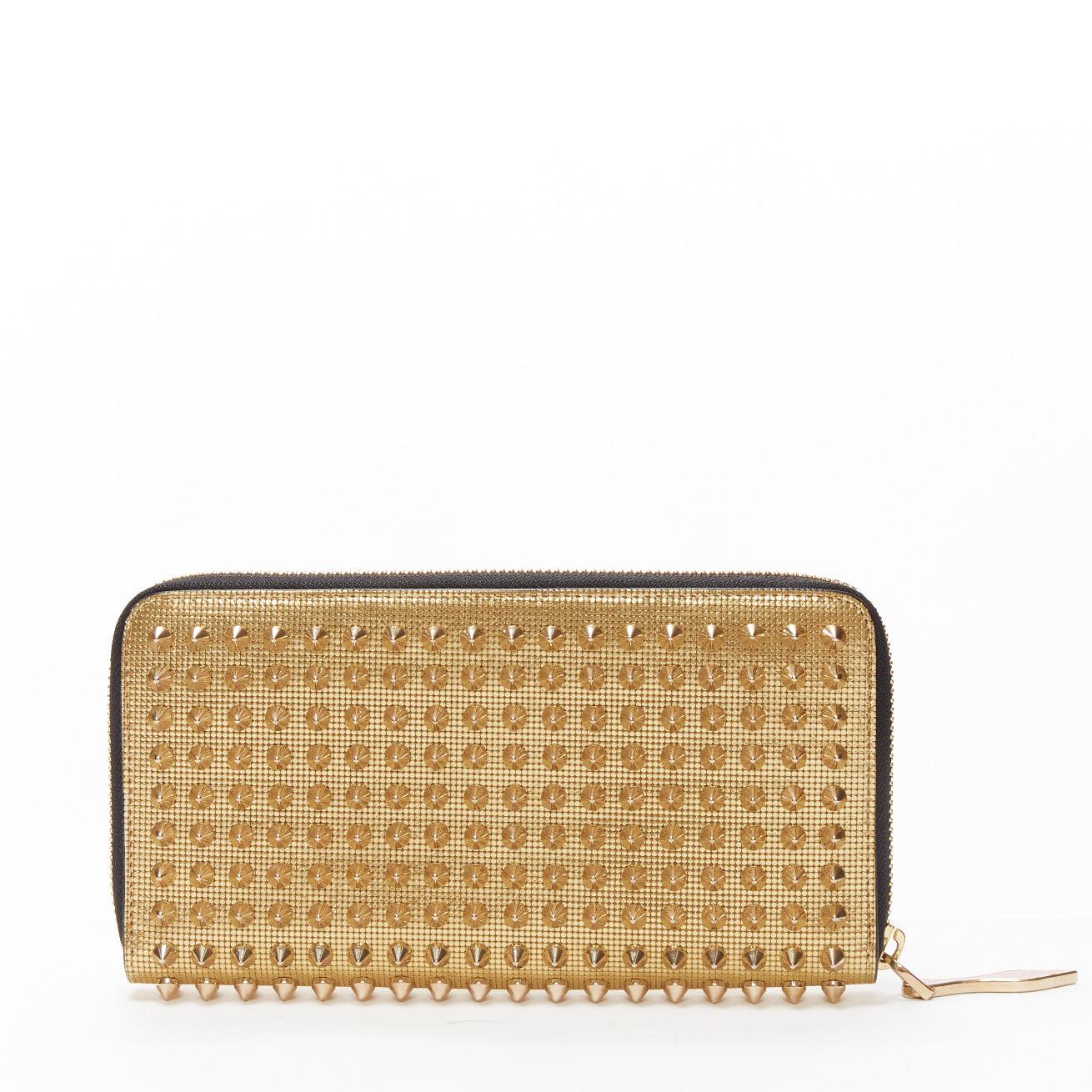 CHRISTIAN LOUBOUTIN Panettone gold studded leather zip around long wallet In Excellent Condition For Sale In Hong Kong, NT
