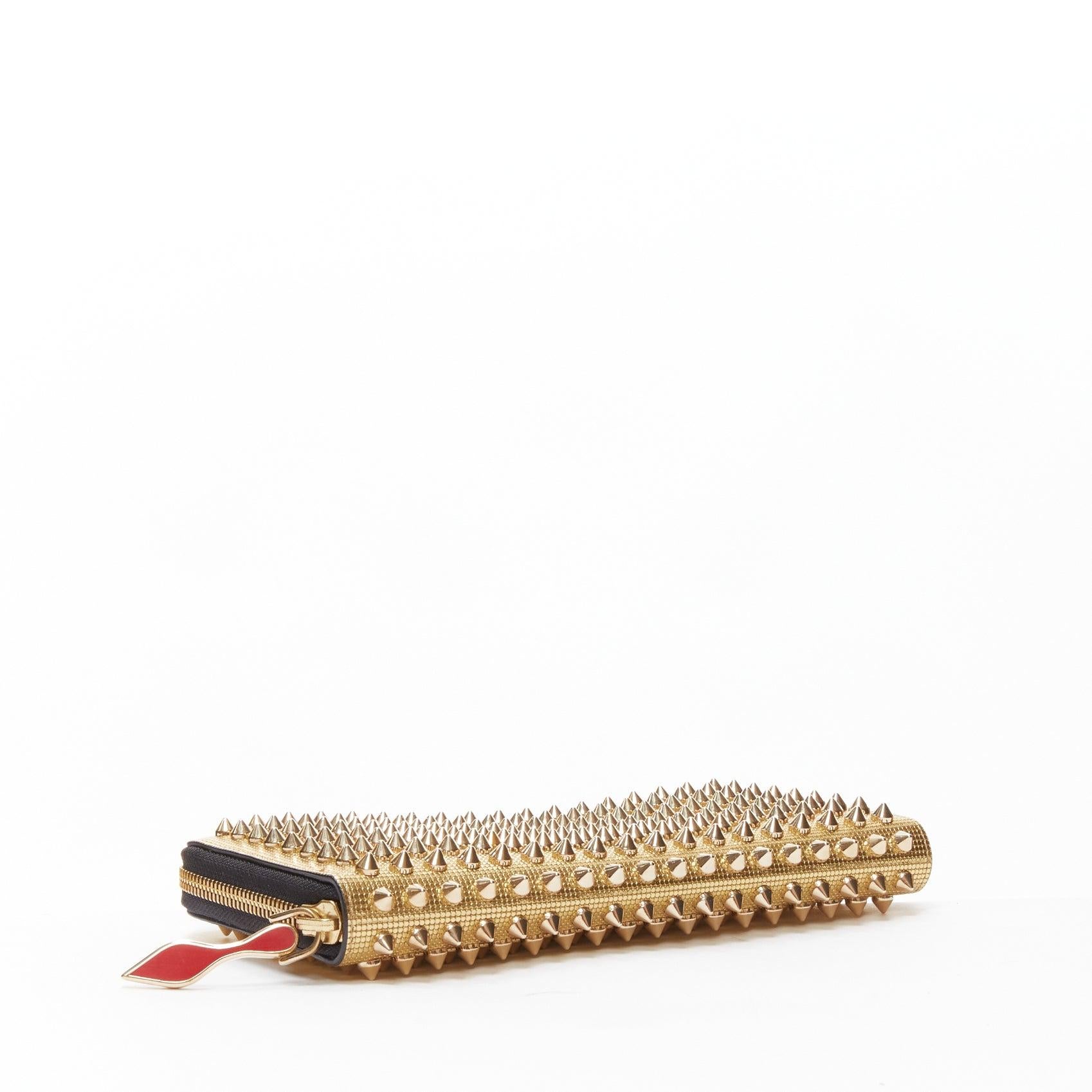Women's CHRISTIAN LOUBOUTIN Panettone gold studded leather zip around long wallet For Sale
