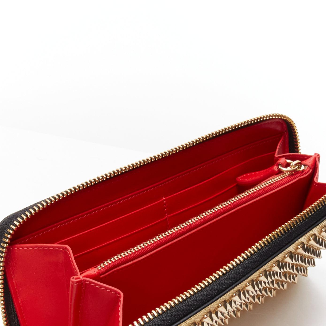 CHRISTIAN LOUBOUTIN Panettone gold studded leather zip around long wallet For Sale 2