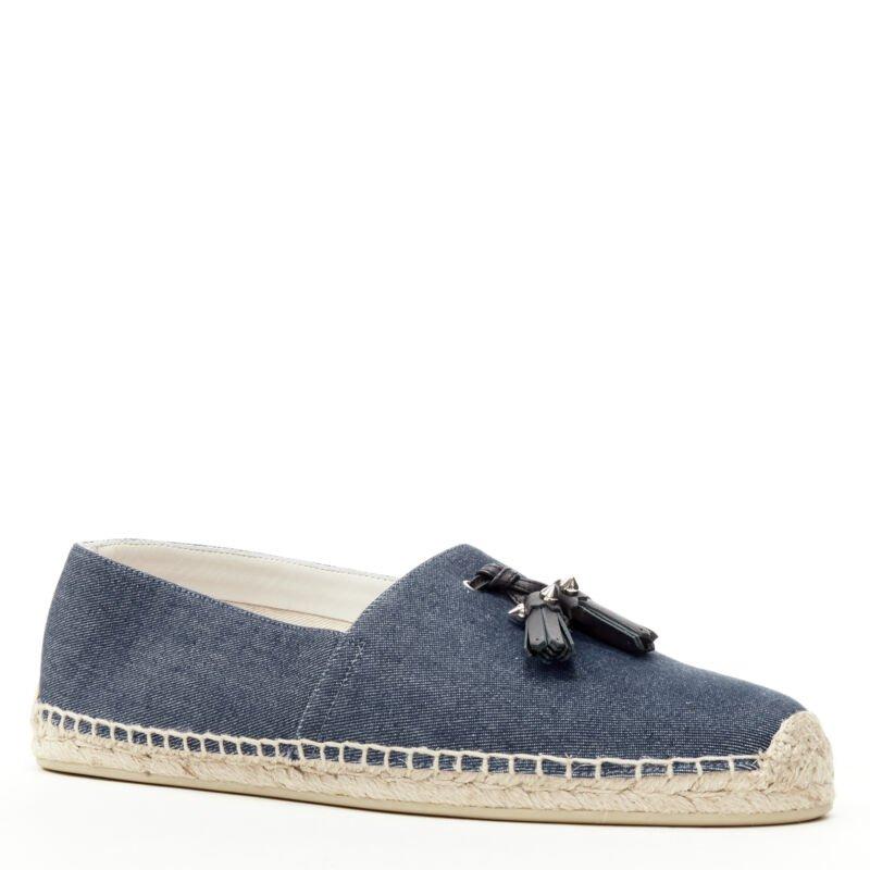 Gray CHRISTIAN LOUBOUTIN Papiougomme blue denim stud tassel espadrille shoes EU42 For Sale