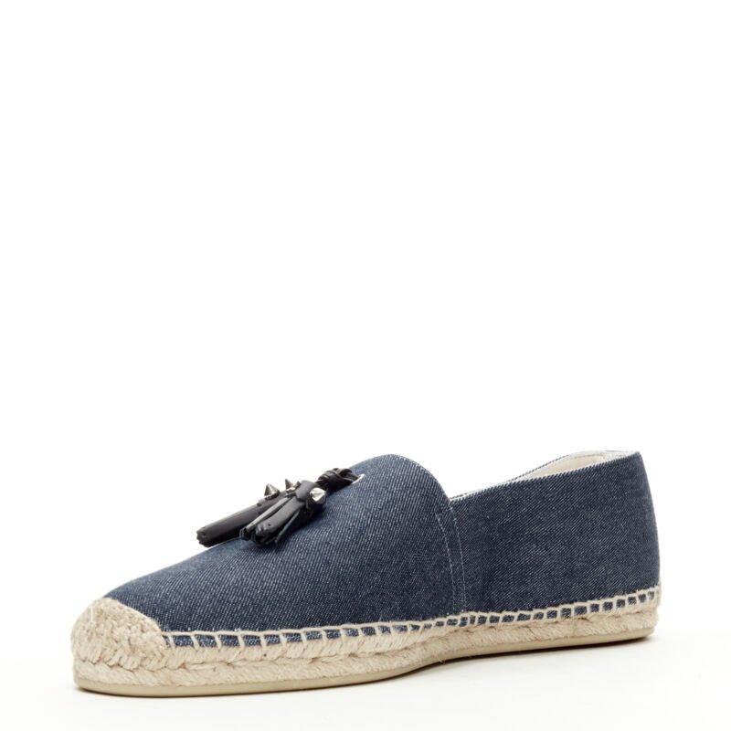 CHRISTIAN LOUBOUTIN Papiougomme blue denim stud tassel espadrille shoes EU42 In New Condition For Sale In Hong Kong, NT