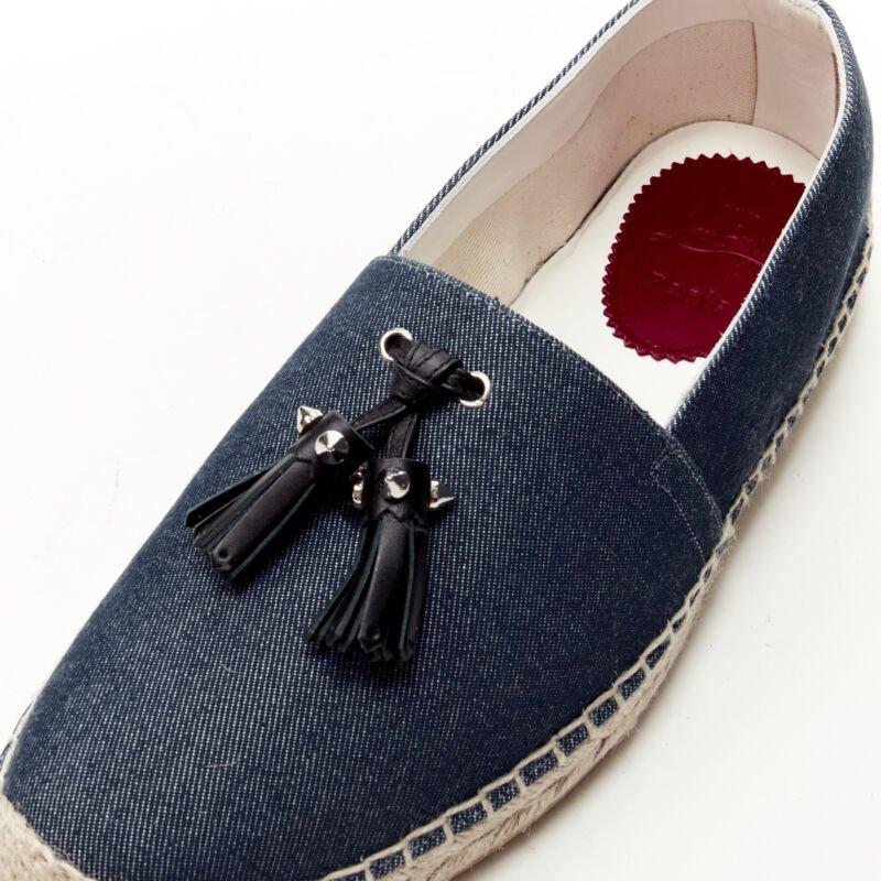 CHRISTIAN LOUBOUTIN Papiougomme blue denim stud tassel espadrille shoes EU42 For Sale 2