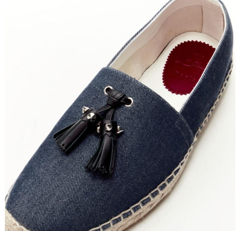 CHRISTIAN LOUBOUTIN Papiougomme alpargatas con borla y tachuelas de tela vaquera azul EU42 en venta 2