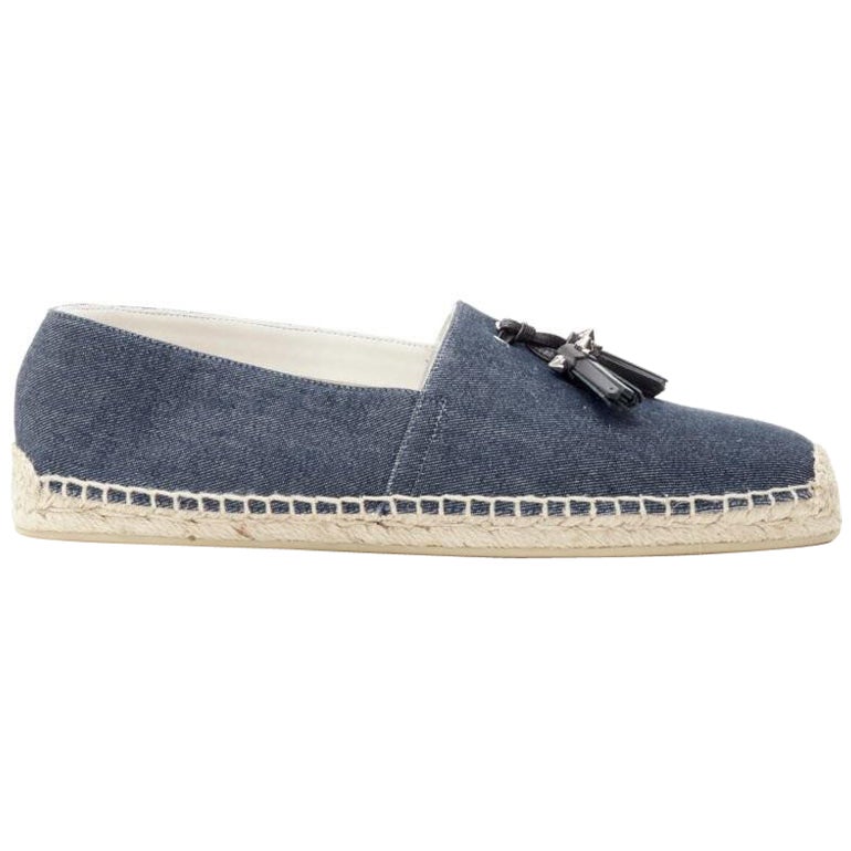 CHRISTIAN LOUBOUTIN Papiougomme - Chaussures espadrilles en denim bleu avec clous et pompons EU42