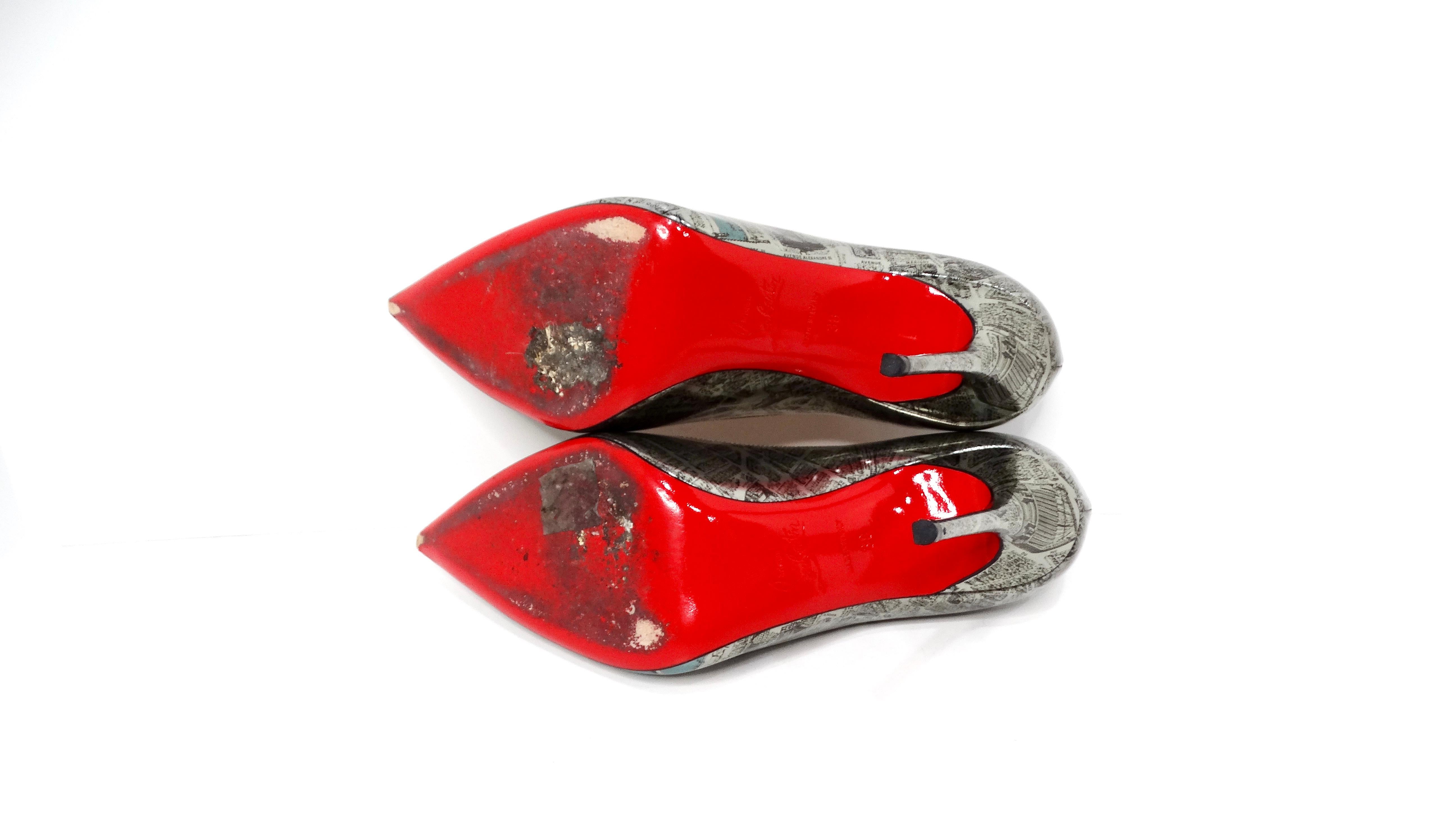 Christian Louboutin Paris Map Metallic Patent Leather Decolette Stiletto Pumps For Sale 3