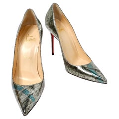 Christian Louboutin Paris Map Metallic Patent Leather Decolette Stiletto Pumps