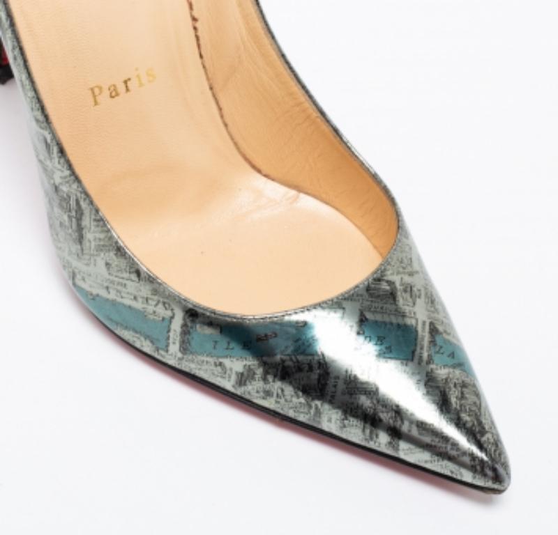 Christian Louboutin Paris Map Print Patent Leather Decollete Pumps Size 36.5 For Sale 2