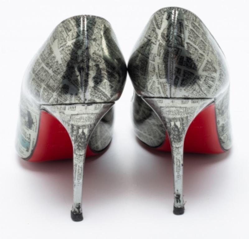 Christian Louboutin Paris Map Print Patent Leather Decollete Pumps Size 36.5 For Sale 3