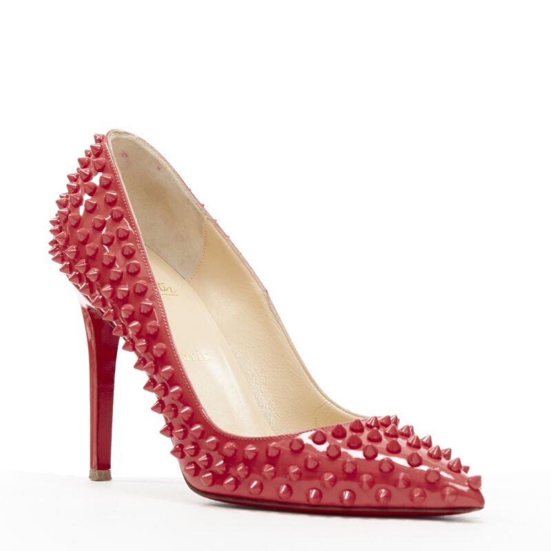 CHRISTIAN LOUBOUTIN pastel pink patent spike allover stud pigalle pump EU39.5
Reference: TGAS/A05371
Brand: Christian Louboutin
Model: Spike Pigalle
Material: Patent Leather
Color: Pink
Pattern: Solid
Extra Details: Stud Pigalle. Tonal spike stud.