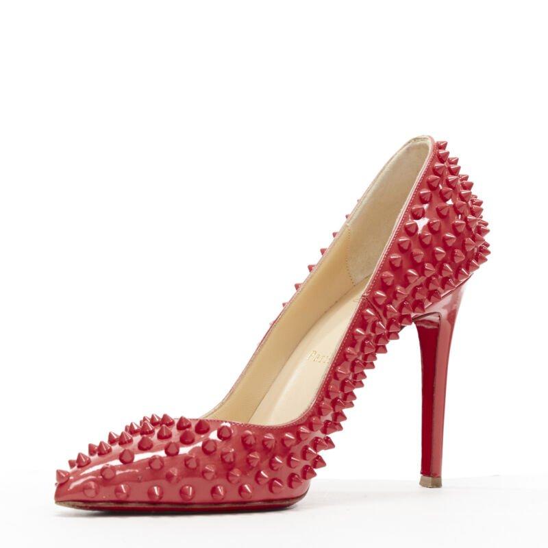 CHRISTIAN LOUBOUTIN pastel pink patent spike allover stud pigalle pump EU39.5 In Good Condition For Sale In Hong Kong, NT