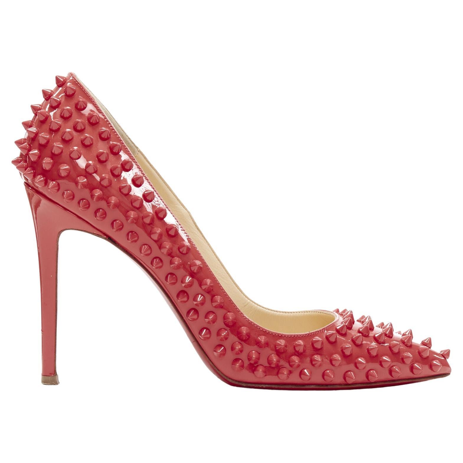 CHRISTIAN LOUBOUTIN pastel pink patent spike allover stud pigalle pump EU39.5 For Sale