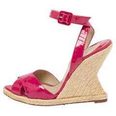 Christian Louboutin Patent Leather Almeria Espadrille Wedge Sandals Size 38