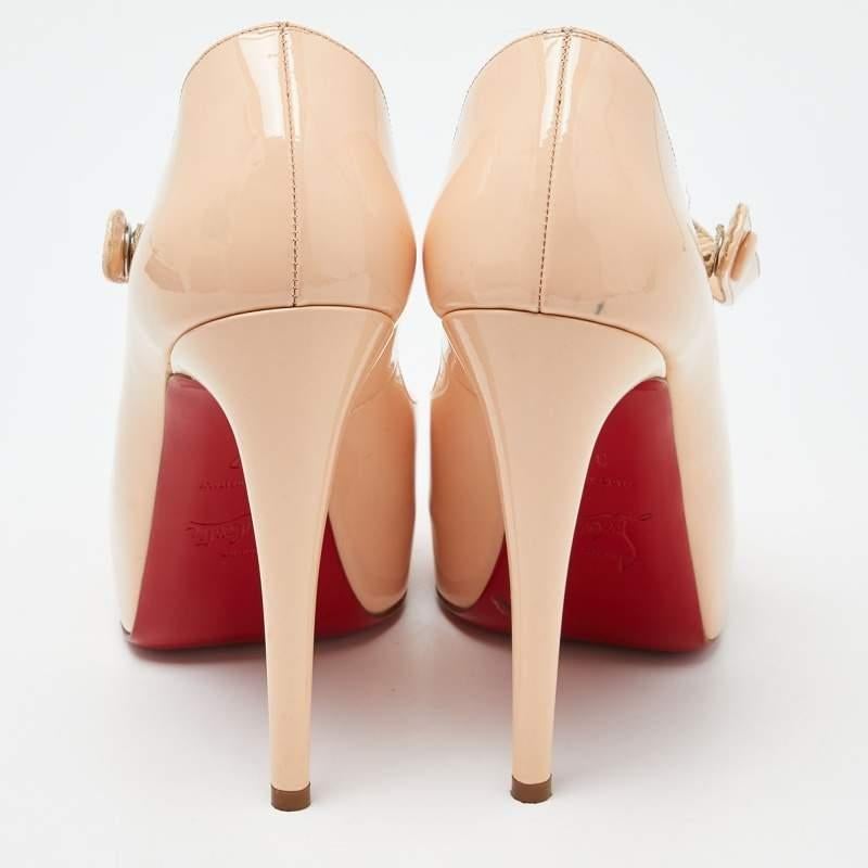 Women's Christian Louboutin Patent Leather Alta Mary Jane Platform Peep Toe Pumps 37 For Sale