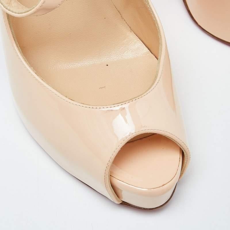 Christian Louboutin Patent Leather Alta Mary Jane Platform Peep Toe Pumps 37 For Sale 3